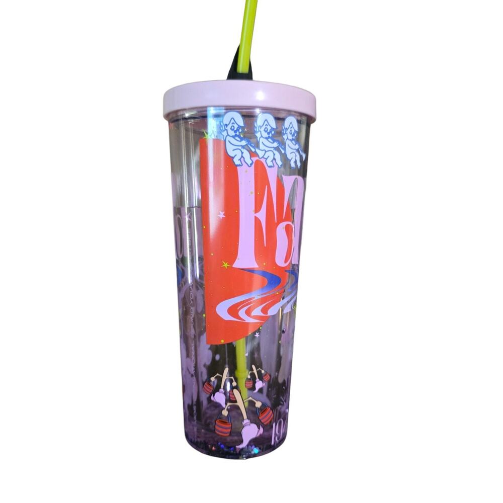 Disney Fantasia 1940 Tumbler With Straw & Charm Water Glitter Mickey NWOT